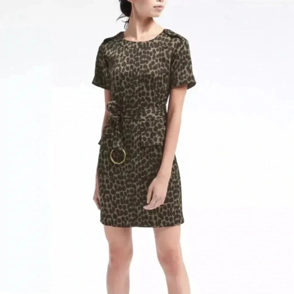 Banana Republic Green Animal Print Sheath Dress - Picture 2 of 7